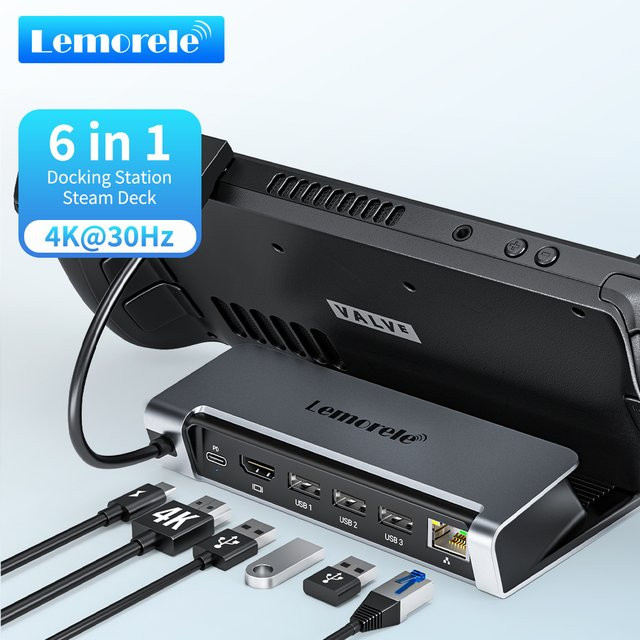 Lemorele X23L 6-in-1 USB-C Dockingstation mit 4K HDMI, RJ45 Ethernet und 100W PD für Steam Deck, PC und andere Geräte - Bild 1