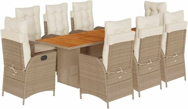 vidaXL 9-teilige Garten-Essgruppe aus PE-Rattan und Akazienholz in Beige-Creme mit Kissen - Bild 1