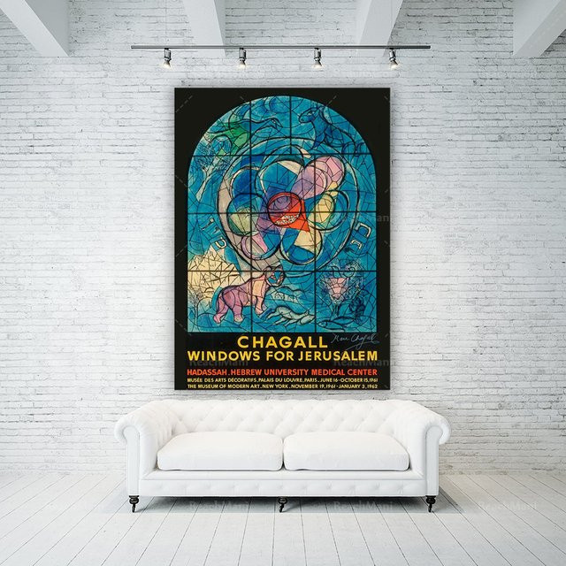 Marc Chagall Ausstellungsposter Windows of Jerusalem Vintage Wanddekor als mehrfarbiger Kunstdruck - Bild 1