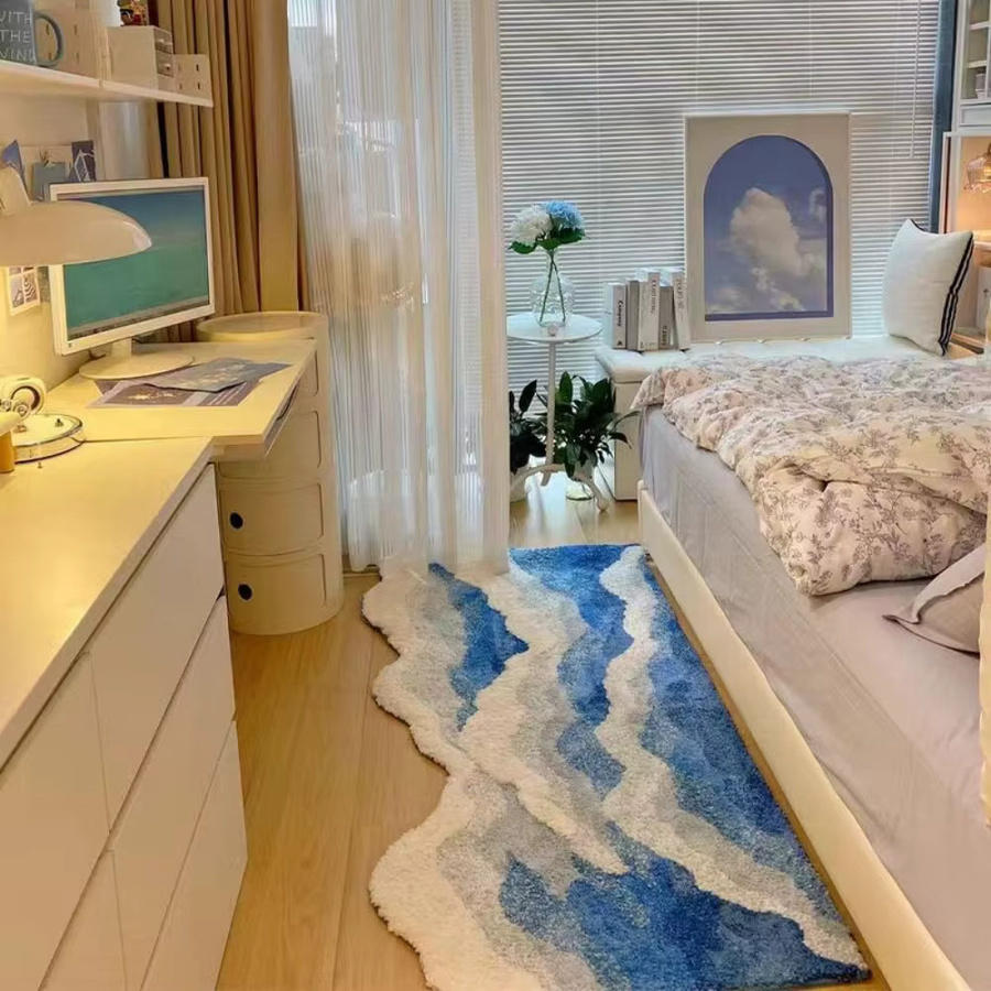 VIKAMA Teppich mit Wellenmuster in Blau und Weiß, moderner dekorativer Teppich für Wohnzimmer, Schlafzimmer oder Kinderzimmer, Breite: 120 cm, Tiefe: 40 cm, Höhe: 40 cm - Bild 2