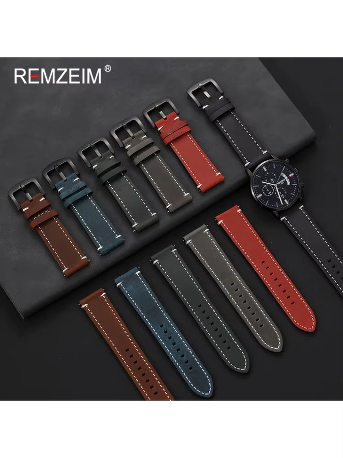 REMZEIM Smartwatch-Armband, Crazy Horse Leder, Schwarz, Unisex - Bild 3