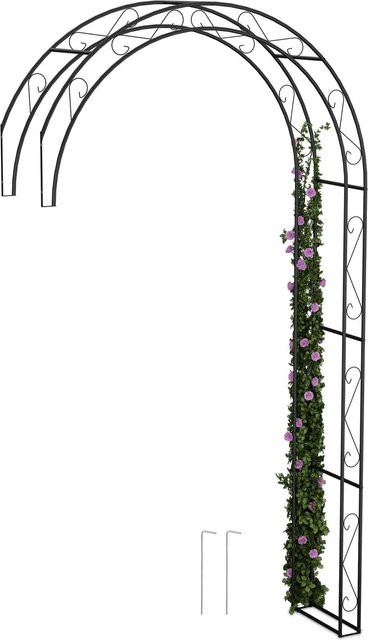 Relaxdays Rosenbogen aus Metall in Schwarz mit Erdankern, H: 245 cm, B: 130 cm, T: 36 cm - Bild 1