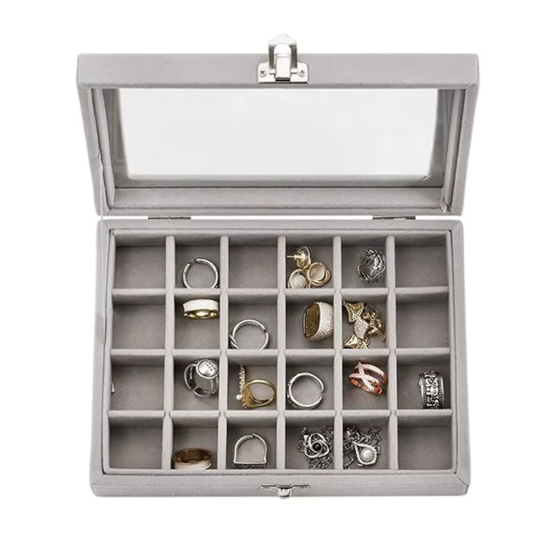 Tragbarer Schmuck-Organizer aus Samt in Grau für Ringe, Ohrringe und Schmuckdisplay - Bild 3