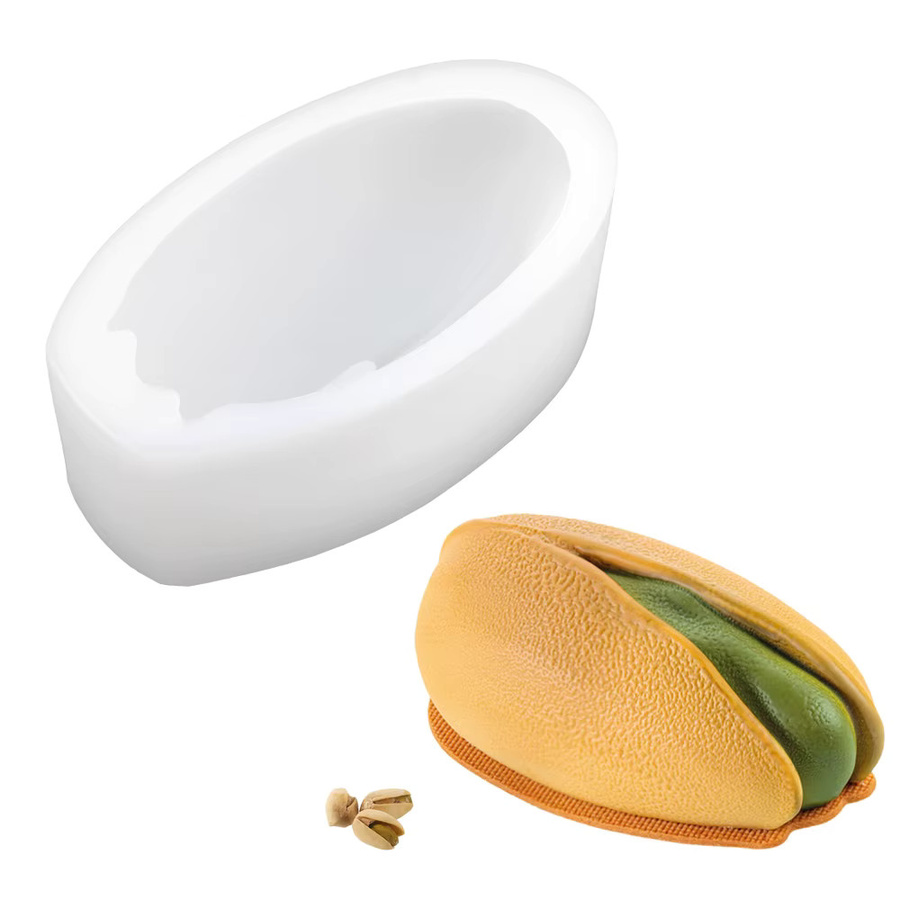 SHENHONG Silikon Backform für Mousse und Schokolade in Weiß mit Pistazien- Dattel- oder Kakaobohnen-Design, ovale Form - Bild 2