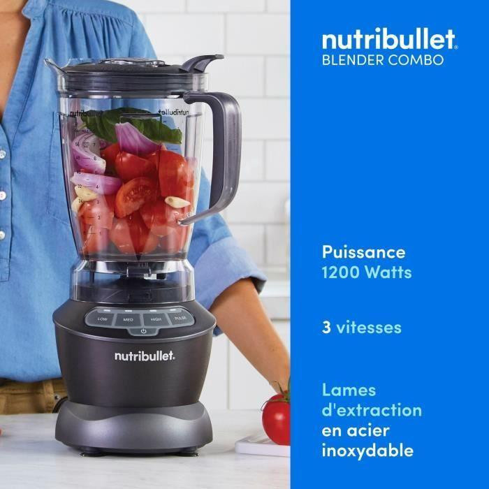 NutriBullet Combo Standmixer NBF500DG Schwarz 1200 Watt mit 1,65 l Krug und 2 Bechern inklusive Reisedeckeln BPA-frei - Bild 3