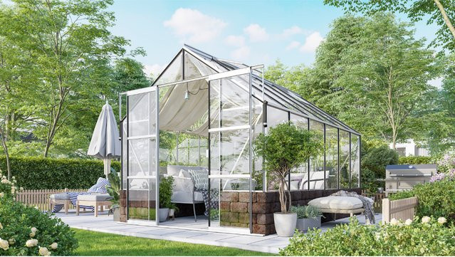 Vitavia Gewächshaus Cassandra 9900 aus eloxiertem Aluminium mit Sockelmauer in Herbstlaub, 9,9 m², B/H/T: 257 x 249 x 385 cm - Bild 1