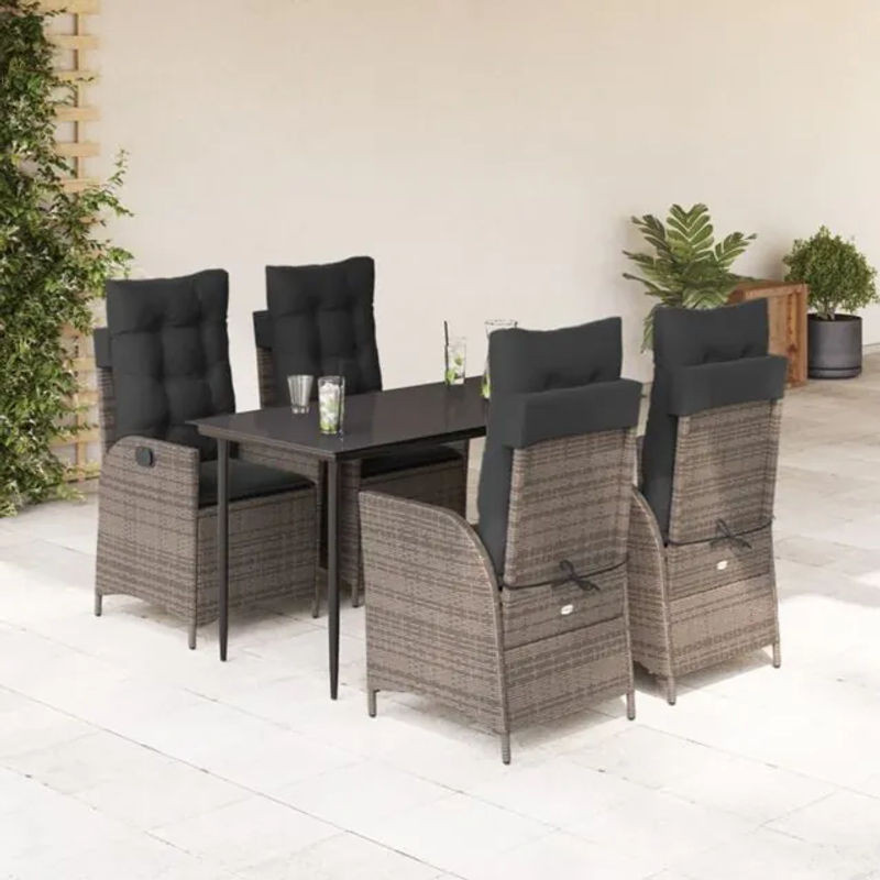 5-tlg. Gartenmöbel-Set aus Polyrattan mit Kissen in Grau von vidaxl - Bild 1