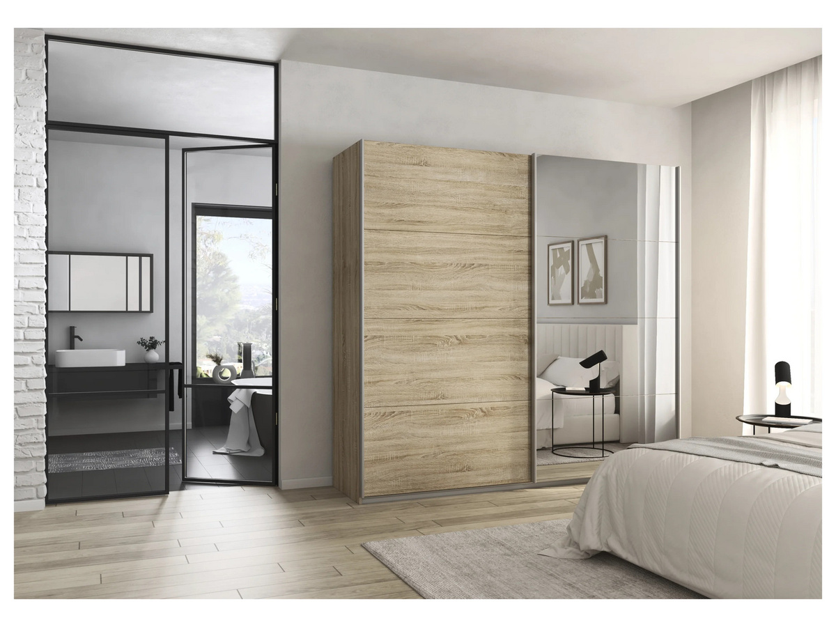 RAUCH Quadra Schwebetürenschrank in Braun mit Spiegelelementen und integrierten Schubladen, B/T/H: 226 x 62 x 210 cm - Bild 2