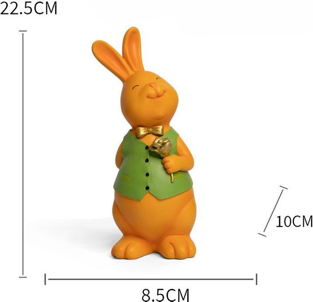 Dekoratives Kaninchen-Paar Ornament von Yiran Furniture in Orange und Gelb für Schreibtisch und Wohnzimmer, Höhe: 22,5 cm - Bild 1