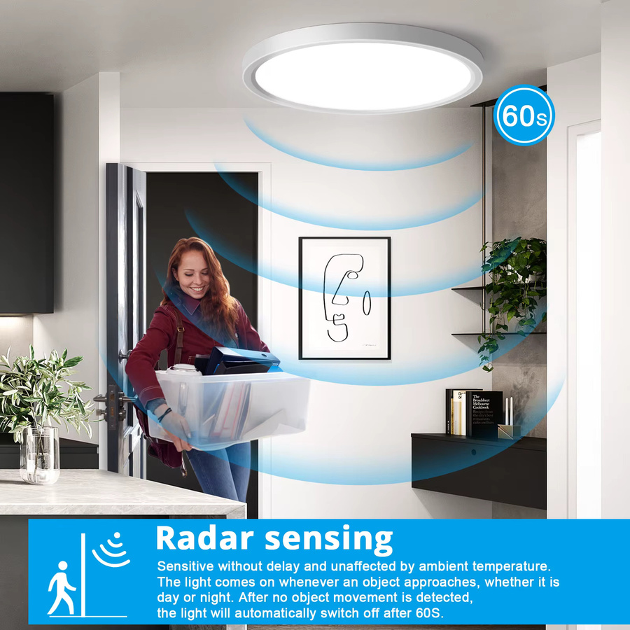 Oraymin 24 W LED-Deckenleuchte mit Bewegungssensor, rund, Weiß, 2400 lm, 4000 K, Durchmesser: 30 cm - Bild 2