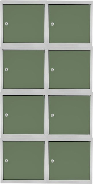 PROREGAL Blocky Schließfachwürfel Set aus 8 Einheiten mit Zylinderschloss und 2 Schlüsseln, Farbe: Lichtgrau/Grün, B/T/H: 40 x 40 x 40 cm - Bild 1
