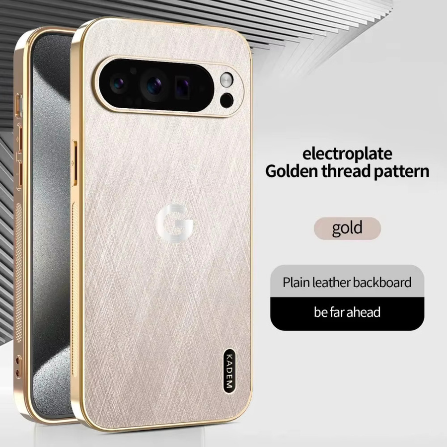 Vergoldetes Lederetui mit Goldfadenmuster für Google Pixel 11 10 9 8 7 6 A Pro XL Magnetische Kabellose Ladehülle in Schwarz und Gold - Bild 3