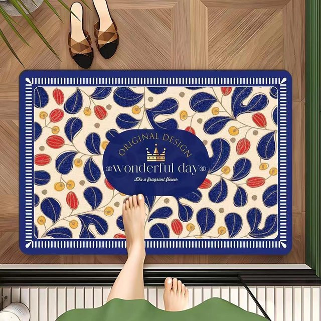 Saugfähige Fußmatte mit Retro-Blumenmuster, rutschfeste Kieselgurmatte für Tür und Toilette, B/B: 30 x 50 cm, Mehrfarbig - Bild 1