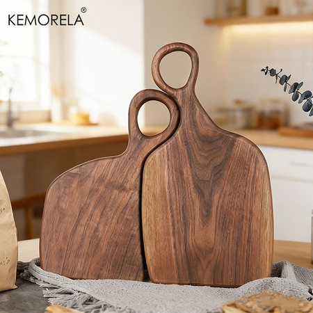 KEMORELA Schneidebrett aus Akazienholz in Braun, rechteckiges Holzbrett mit Aufhängelöchern für Küche und Backen