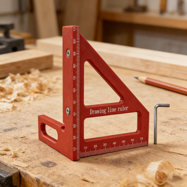 FNICEL 3D-Winkelmesser mit T-förmigen Anreißlöchern und Zeichnungsdreieck für Holzbearbeitung in Schwarz und Rot - Bild 1