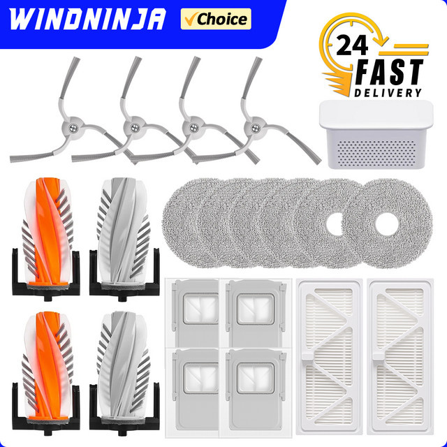 WINDNINJA Ersatzzubehör Set für DJI ROMO P ROMO S ROMO A mit Mopp Pad Tuch Hauptseite Pinsel HEPA-Filter und Staubbeutel - Bild 1