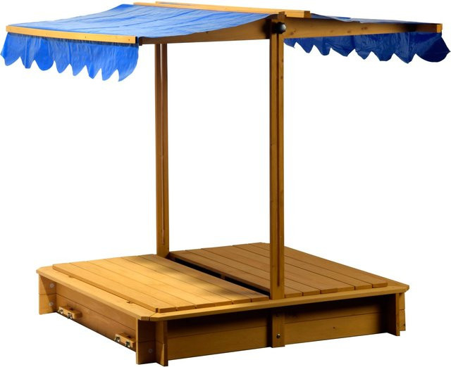 Dobar Sandkasten mit schwenkbarem Dach und Sitzbänken inklusive Bodenplane, B/T/H: 112 x 112 x 112 cm - Bild 1