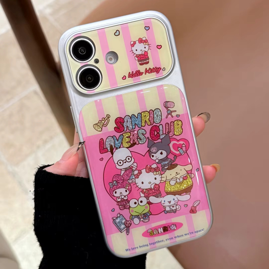 Sanrio Kuromi und Hello Kitty Glitzer-Handyhülle mit Kamera-Touch-Taste und Linsenschutz für Apple iPhone 17 16 15 14 ProMax in Pink - Bild 2