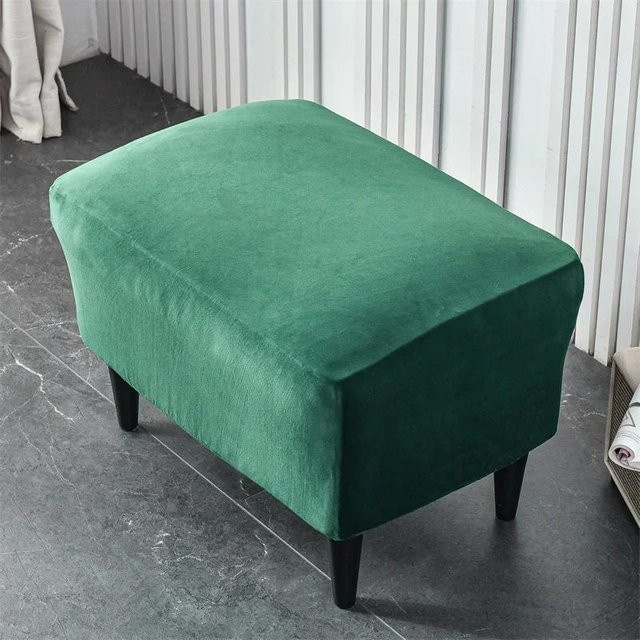 Yiran Furniture Hockerbezug aus Samt in Grün, elastischer Möbelschutzbezug für rechteckige Hocker und Fußstützen - Bild 1
