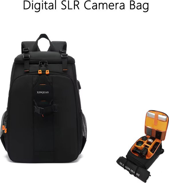 DIXSG Wasserdichter Digitaler SLR-Kamerarucksack in Schwarz mit großem Fassungsvermögen, stoßfestem Laptopfach und anpassbaren Trennwänden - Bild 1