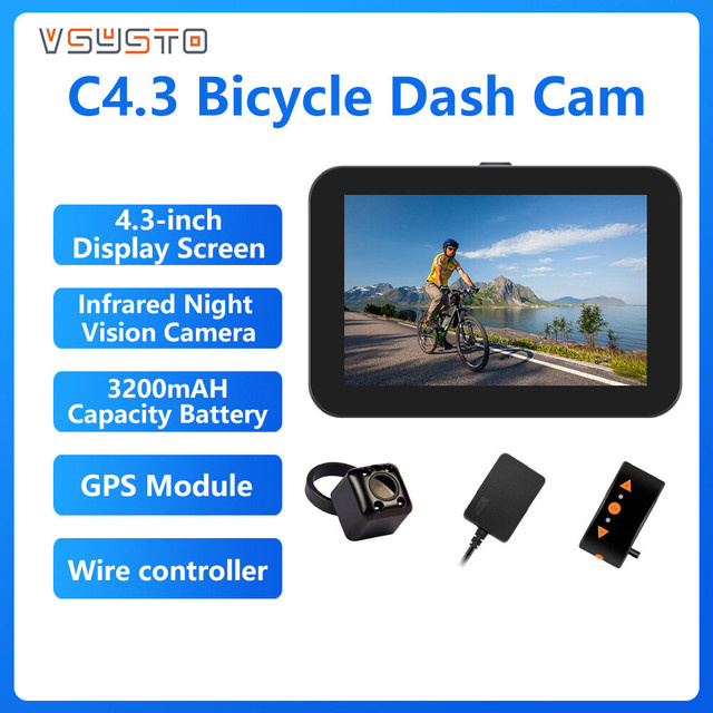 VSYSTO Fahrrad-Dashcam C4.3K mit 4,3 Zoll Display, wasserdicht, Infrarot-Nachtsicht und nahtloser Aufnahme, Schwarz - Bild 1