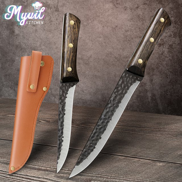 MYVIT 3-teiliges Messer-Set aus Edelstahl mit Fleischbeil, Ausbeinmesser und Metzgermesser inklusive Lederscheide - Bild 1