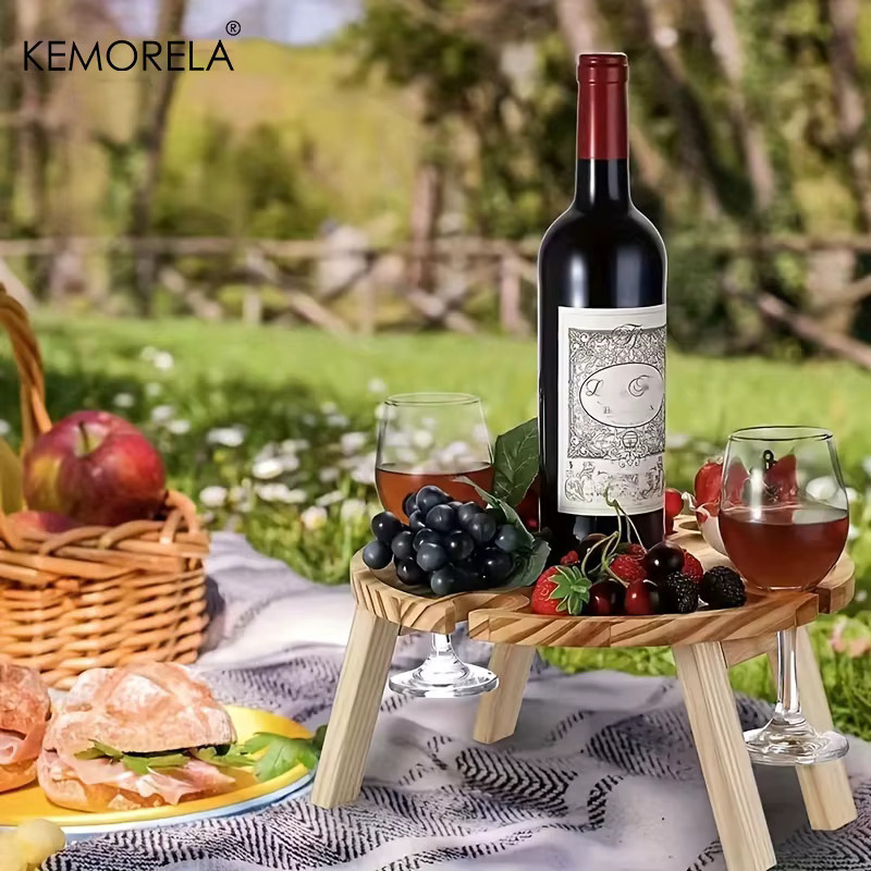 KEMORELA Tragbarer Klapptisch aus Holz in Braun, Rustikaler Picknicktisch und Snacktisch für Garten und Terrasse, Breite: 30 cm, Tiefe: 30 cm - Bild 4