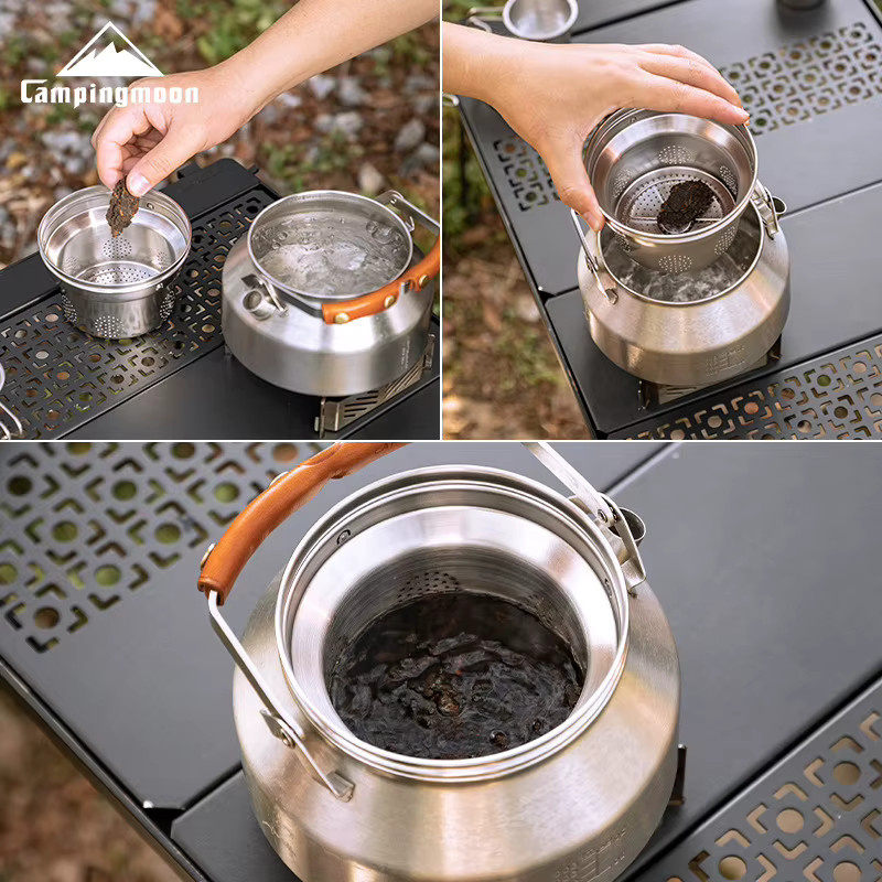 CAMPINGMOON Outdoor SW-1V Wasserkocher mit Teefach und Teesieb aus Edelstahl in Silber - Bild 1