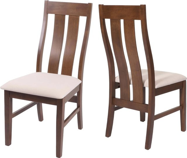 2er-Set Esszimmerstühle MCW-M58 aus Massiv-Holz mit Stoffbezug in Creme und dunklem Gestell - Bild 1