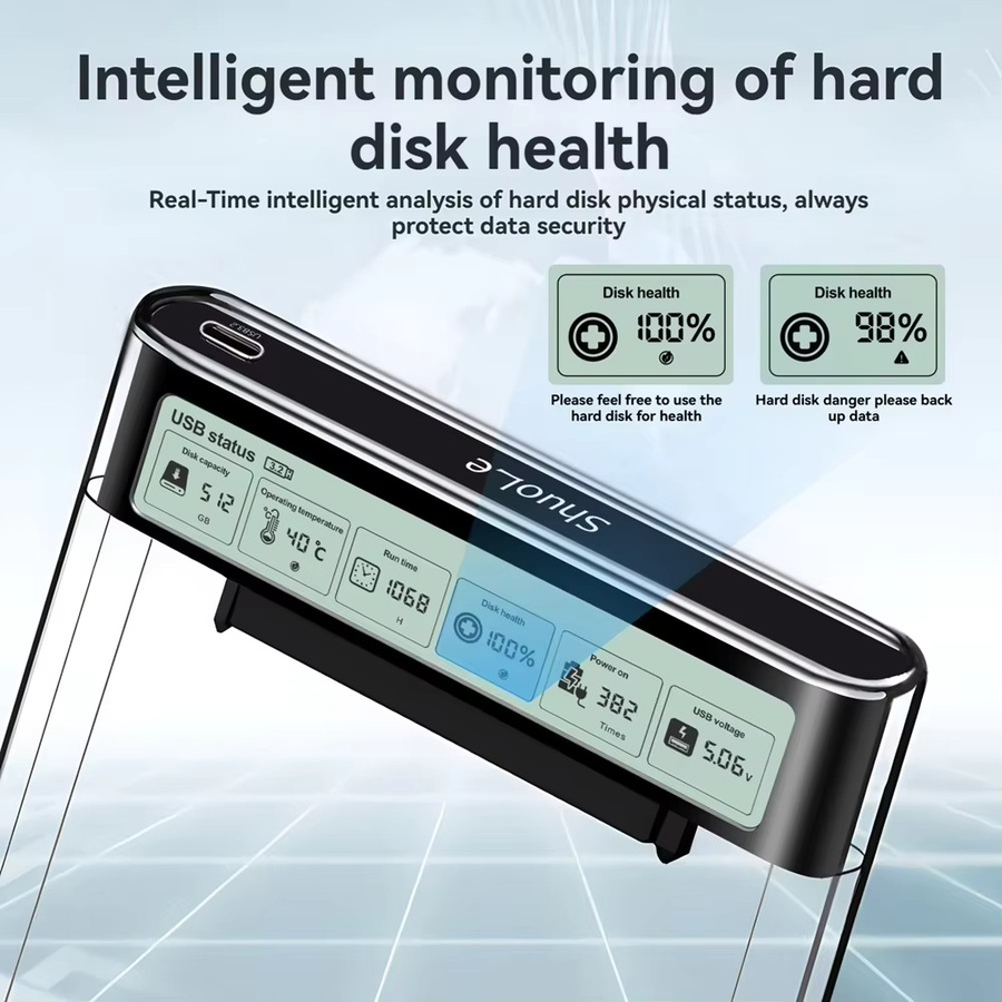 Kebidu USB 3.2 HDD-Gehäuse für 2,5 Zoll HDD und SSD mit Display, transparentes externes Festplattengehäuse für Laptop und PC - Bild 2