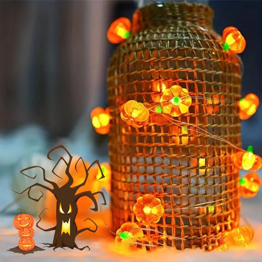 Peach Forest Halloween Kürbis LED Lichterkette mit 30 LEDs aus Kupferdraht, Orange, Batteriebetrieben, Länge: 3 m - Bild 4