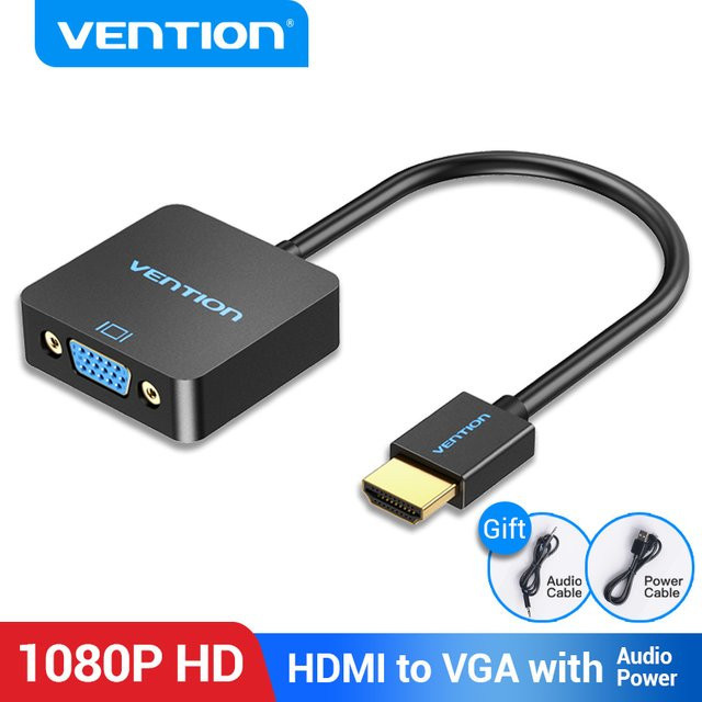 Vention HDMI zu VGA Adapter Konverter mit 3,5 mm Audio Jack in Schwarz für Laptop und TV Box, 1080P Auflösung - Bild 1