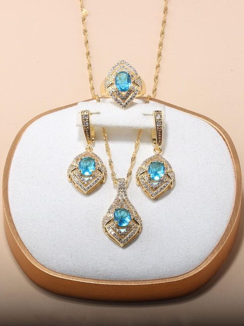 Schmuckset 5-teilig, Messing, Gold, Zirkonia, Kristall, Damen - Bild 1