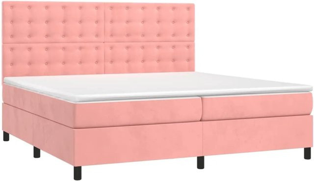 vidaXL Boxspringbett mit Matratze in Rosa, Samt, mit LED-Unterbettbeleuchtung und USB-Ladeport, Hybrid-Konstruktion mit Taschenfederkern, B/T/H: 200 x 203 x 128 cm - Bild 1