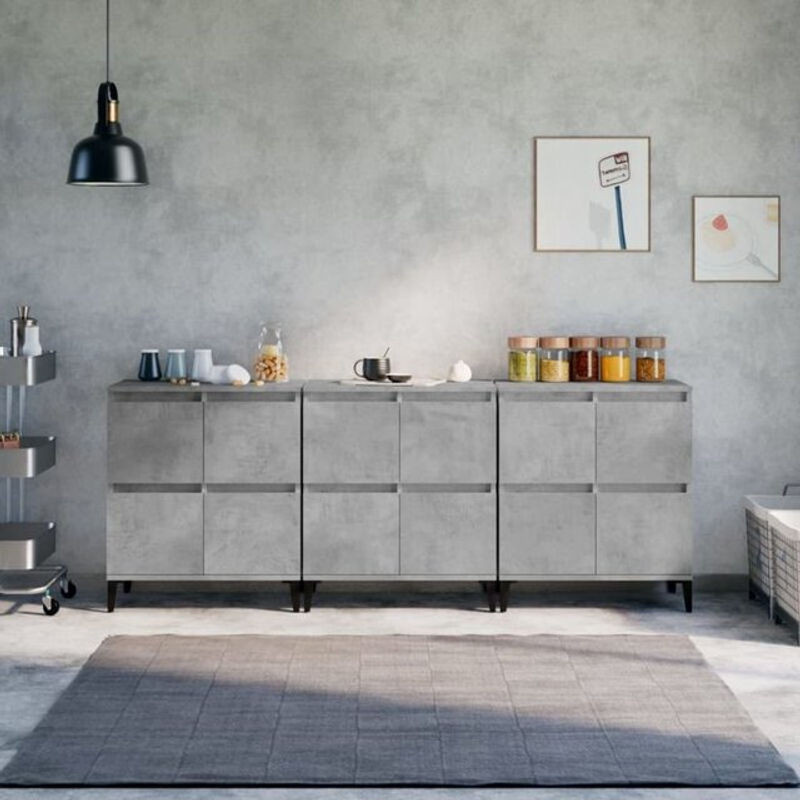 3er Set Sideboards Vidaxl in Grau aus Holzwerkstoff und Metall im modernen Design B/T/H: 60 x 35 x 70 cm - Bild 1