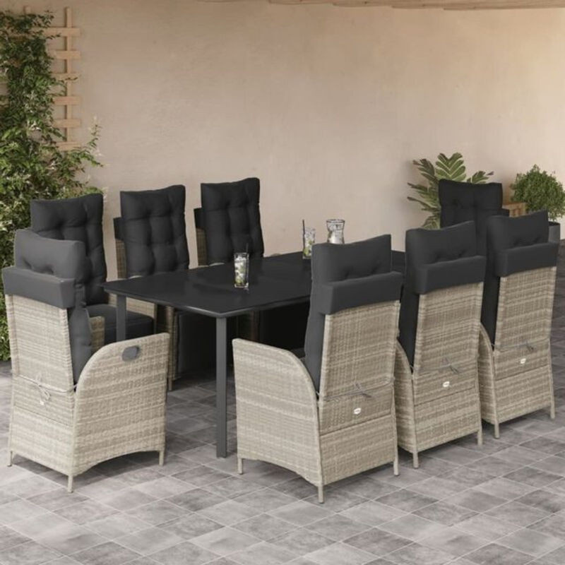 9-teilige moderne Garten-Essgruppe aus Poly-Rattan mit Kissen in Hellgrau von vidaxl - Bild 1