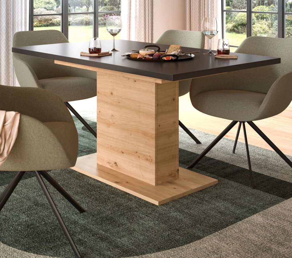 Home-X Esstisch ausziehbar in Grau und Eiche, modern und rechteckig - Bild 2