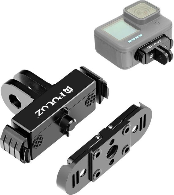 PULUZ Magnetische Schnellwechsel-Montagebasis für GoPro MISSION 1/1 PRO in Schwarz mit Plattenadapter, 1/4-Zoll-Schraube und Klappfinger für Action-Cameras - Bild 1