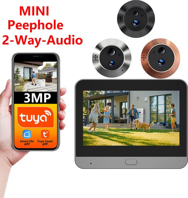 Tuya SmartLife Digitaler Türspion mit 3MP Weitwinkel-Kamera, Batteriebetriebener WLAN Türspion mit Zwei-Wege-Kommunikation und PIR-Sensor - Bild 1