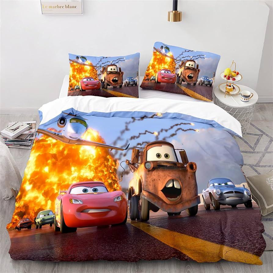 Kinderbettwäsche-Set Autos Lightning McQueen 3-teilig aus 100% Polyester, B x H: 268 x 228 cm - Bild 1