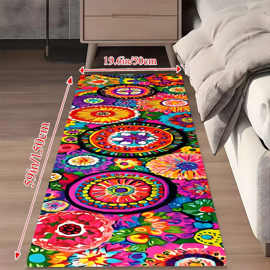 VIKAMA Vintage Blumenteppich in Multicolor für Wohnzimmer, Küche und Schlafzimmer - Bild 2