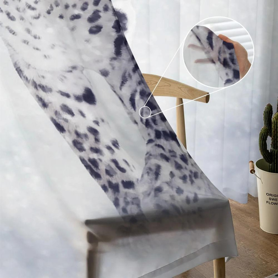 Yiran Furniture Transparentes Tüll-Fenstervorhang mit Leoparden- und Schneeflocken-Design, Organza-Voile-Vorhang in Weiß, Breite: 135 cm, Höhe: 115 cm - Bild 1