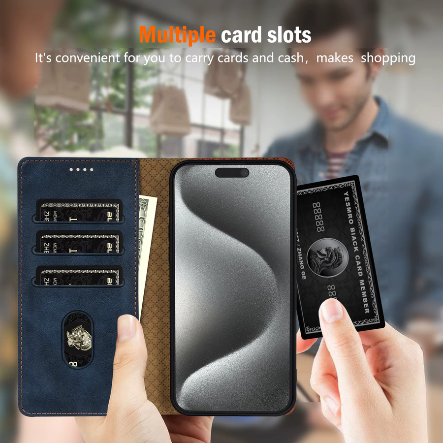 Luxus Business Brieftasche aus Leder für iPhone 17 16 15 14 13 12 11 Pro Max Plus SE3 mit magnetischem Flip und Kartenfächern in Blau - Bild 5