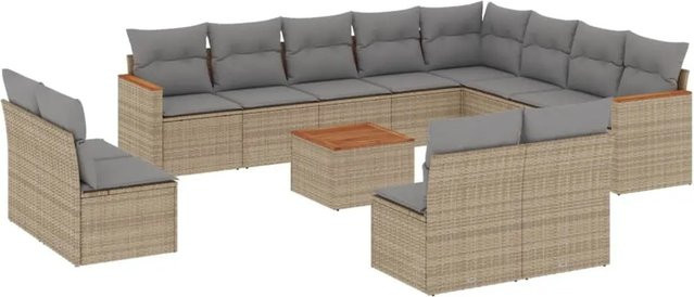 vidaXL 13-teilige Garten-Sofagarnitur aus Poly-Rattan in Beige mit wetterfesten Kissen und pulverbeschichtetem Stahlgestell - Bild 1