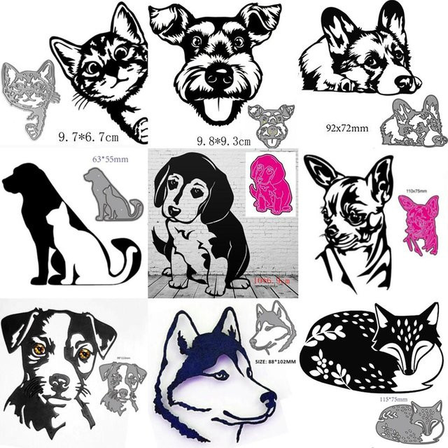 Metall Stanzformen Schablonen Set mit Tierkombination Katze Hund Wolf Vogel Eule für Scrapbook und Handwerk Prägung - Bild 1