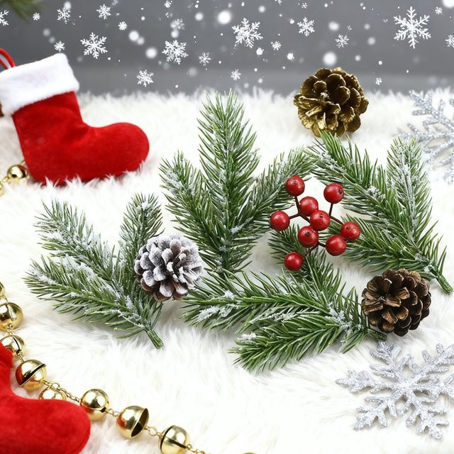 XIAOYINMO Künstliche Pflanzen in Grün für Weihnachtsdekoration, Hochzeit und DIY-Geschenke als Tischdekoration oder Kranz-Zubehör - Bild 1