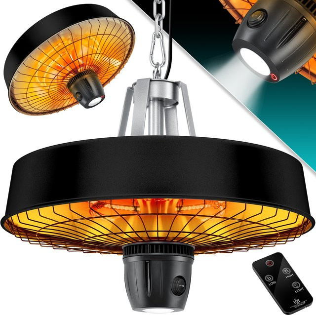 KESSER Deckenheizstrahler Infrarot-Heizpilz 2500W mit Fernbedienung, LED Licht und Carbon-Heizelement, Schwarz, Aluminium - Bild 1