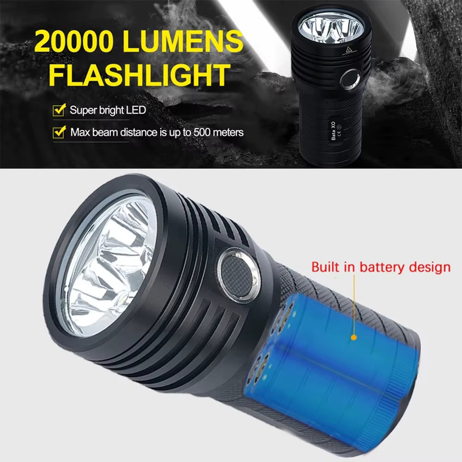 KENSUN Taktische LED Taschenlampe mit 3 XHP90 LEDs, USB aufladbar, Schwarz - Bild 3
