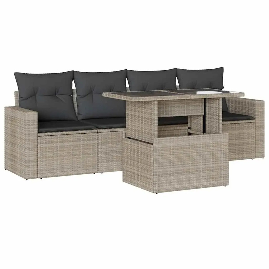 vidaXL 5-tlg Garten-Sofagarnitur aus Polyrattan in Hellgrau mit Tisch und Kissen - Bild 2
