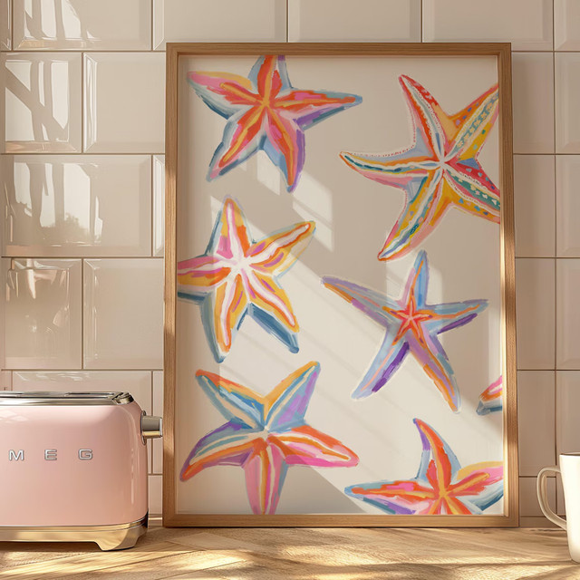 Handgemalte Wanddekoration von SHENCHEN mit Meeressternen-Motiv als Paper Poster in Pink, Orange und Multicolour - Bild 1